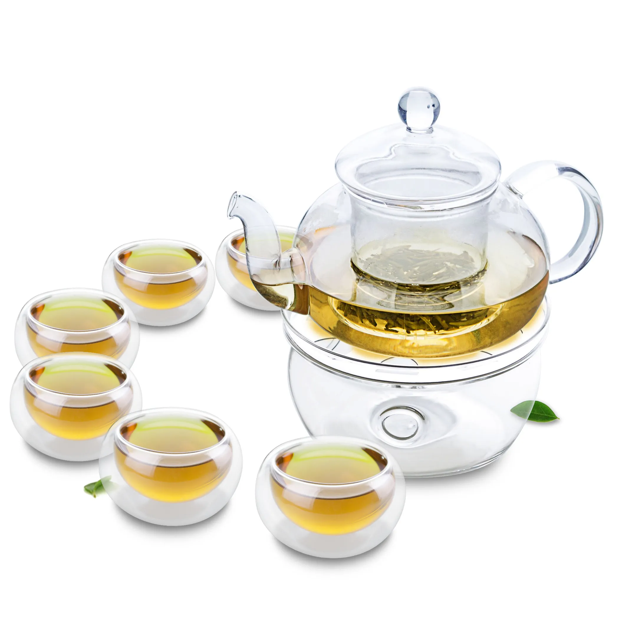 

1x Teaset F-1*680ml Heat-Resisting Glass Teapot W/Artistic Lid+6 x Cups+1*Warmer A