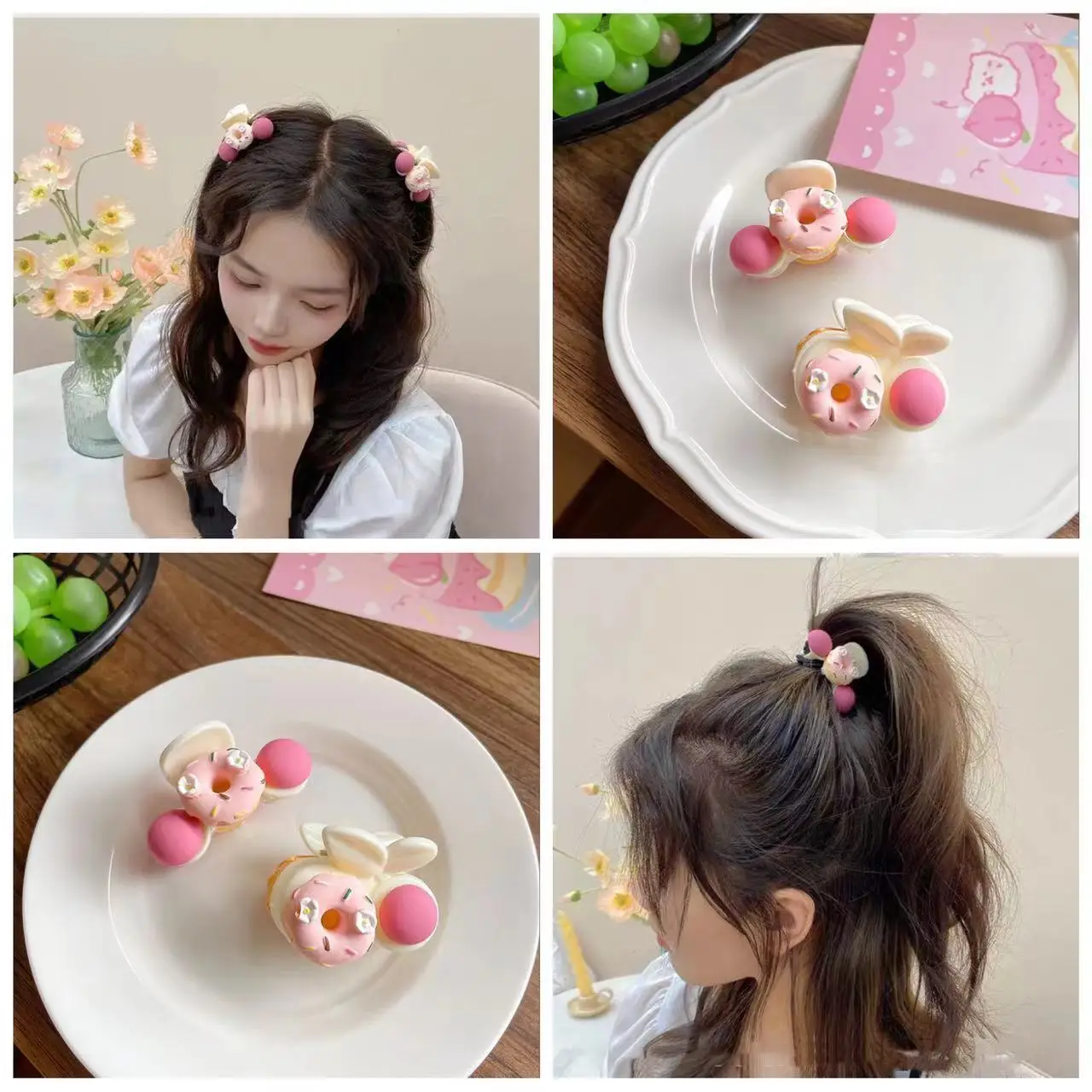 2022 New Pink Donut Clip For Girls Cute Kids Bangs Clip Hair Grab Sweet Broken Hair Clip Hair Accessories