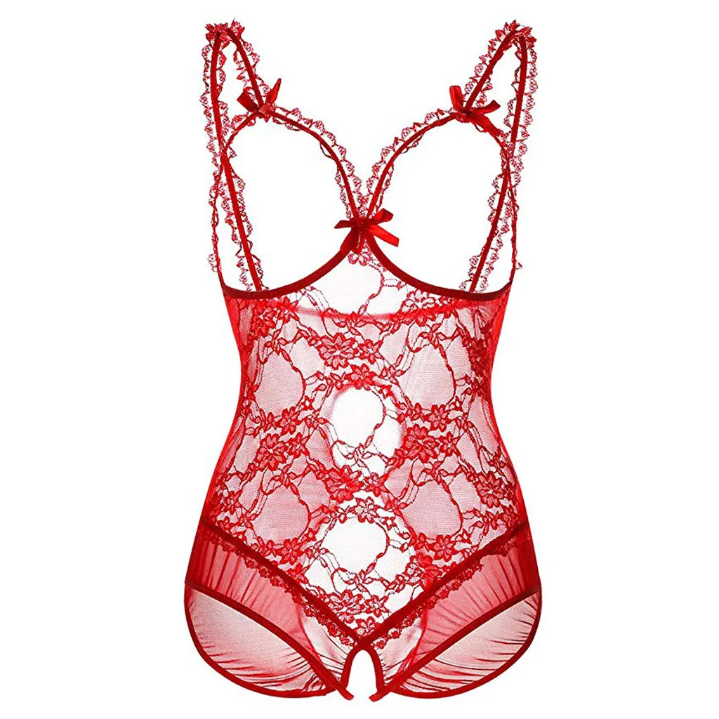 Sexy Lingerie Sexy Lace Cupless Teddy Open Cup Bra Erotic Lenceria Costume Babydoll Crotchless Bodysuit Big Size