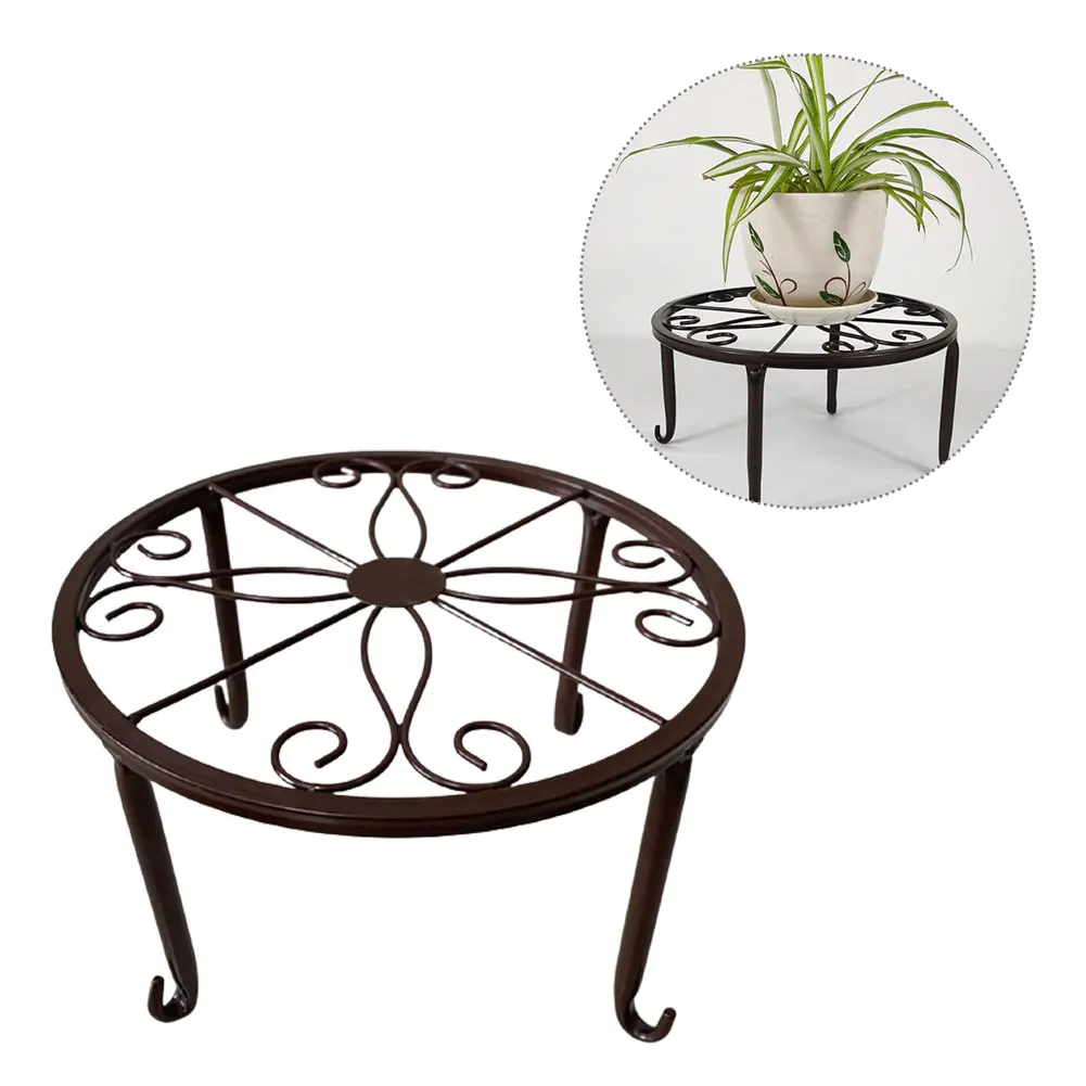 Round Succulent Retro Iron Flower Pot Stool Plant Stand Home Decor Table Holder Durable Indoor Outdoor Garden Rustproof Balcony