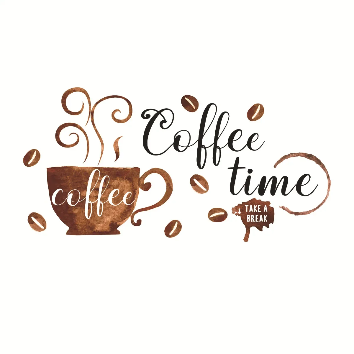 Creative Coffee Cup Pattern Wall Stickers Cafe Kitchen Bar Decor Cabinet Art English Home Decoration Self-adhesive Wallpaper wall stickers