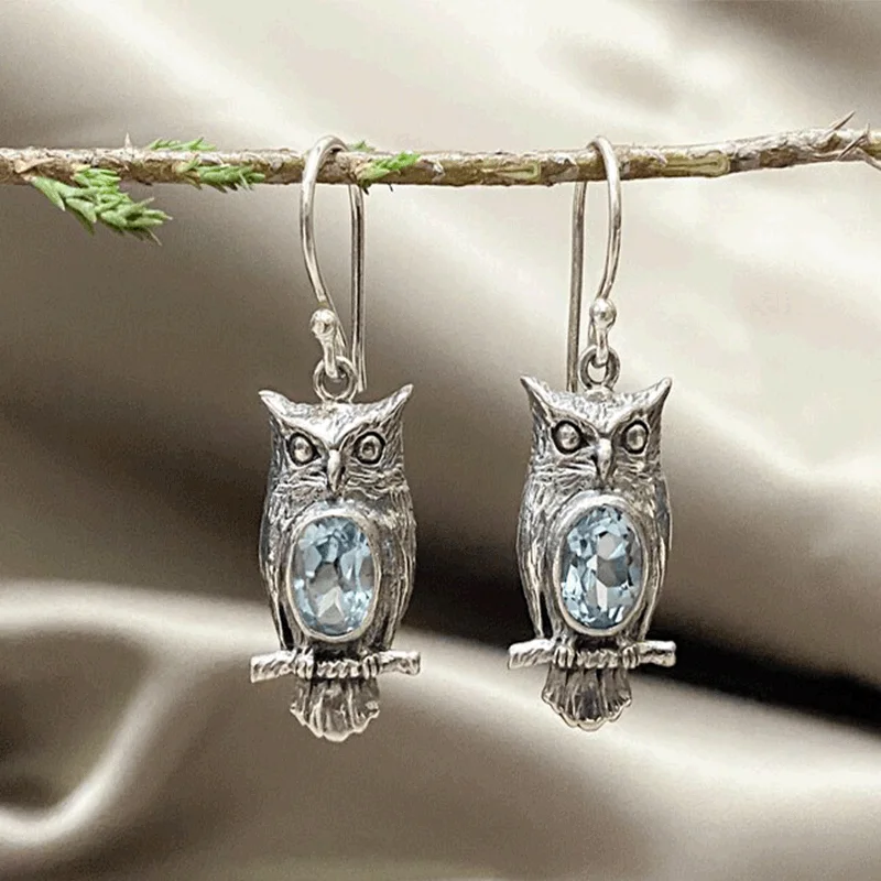 Pendientes De Búho En Plata De Ley 925 Con Piedra Lunar - Hipoalergénicos, Regalo Para Mujeres O Niñas