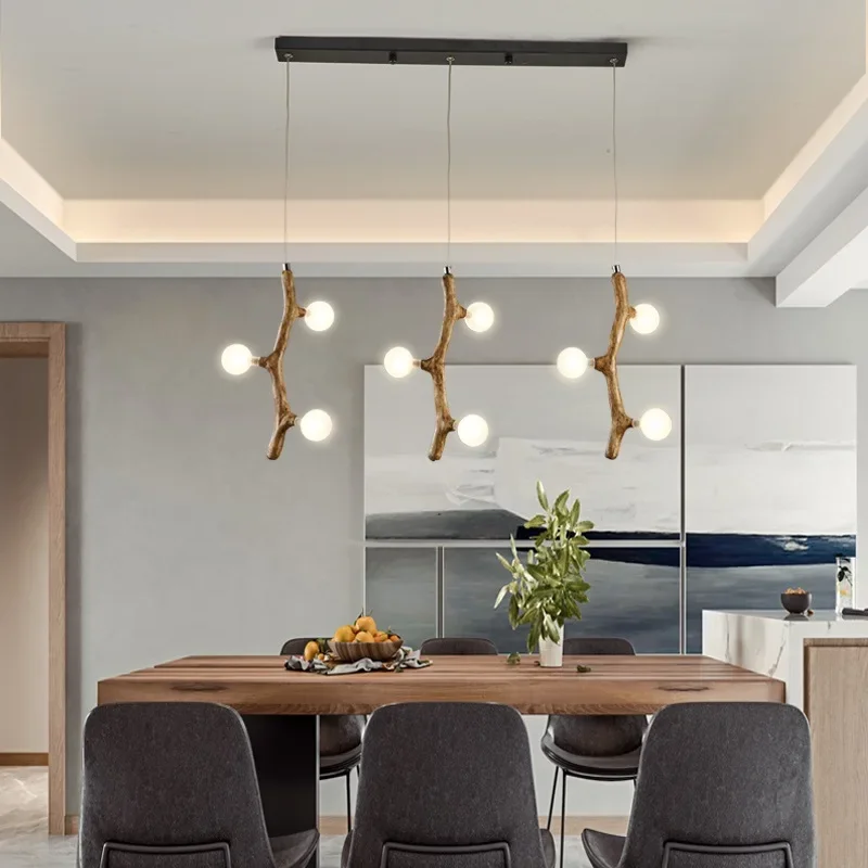 

Loft Retro G4 Led Pendant Lights Resin Wood Color Branch Pendant Lamp Fixtures Dining Room Led Suspend Lamp Lustre Luminarias