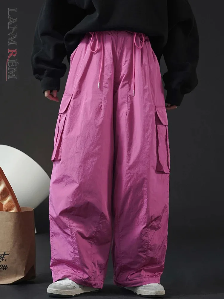 

[LANMREM] Thick Warm Cotton Pants For Women Drawstring Design High Waist Wide Leg Trousers Tide Clothes 2023 Winter New 26D7724
