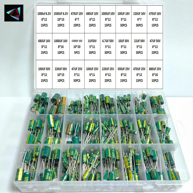 625 Stück 24 Werte Aluminium Elektrolyt kondensator Kit 10V100V 1f