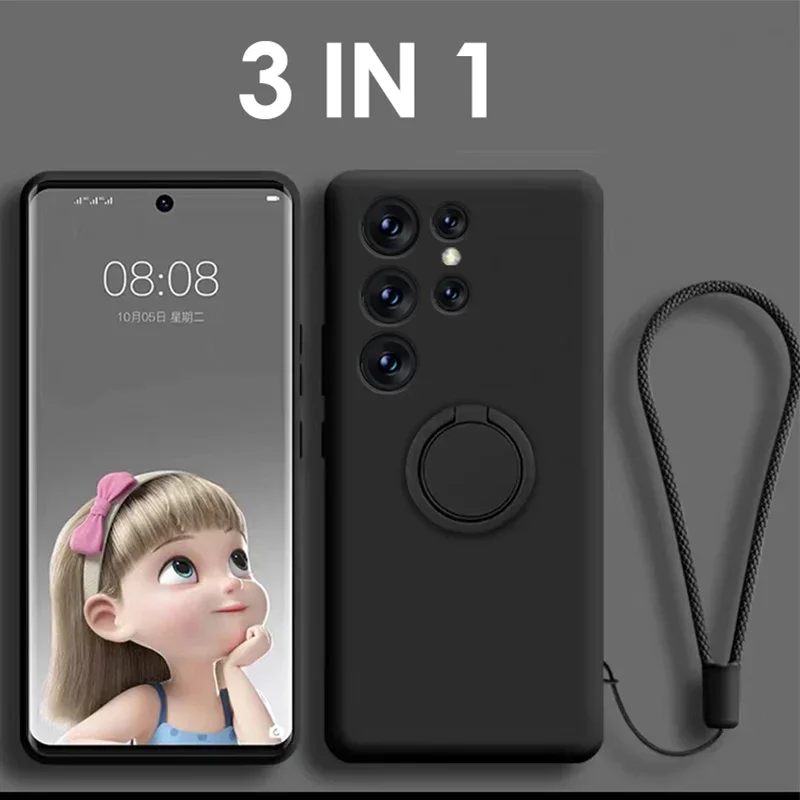 Magnetic Liquid Silicone Phone Case with Ring Holder Strap and Stand Feature
