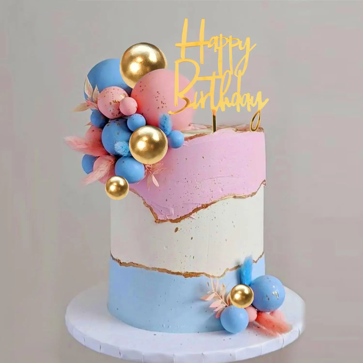 Khaki Ball Cake Topper Boho Gras Cake Topper Happy Birthday Kuchendekoration für Hochzeit Baby Shower Boho Themenparty Zubehör – Detail 14