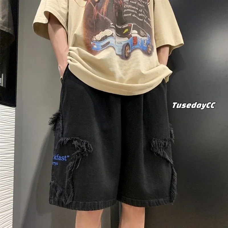 TINT ERA Y2K Mens Streetwear Breeches Star Korean Haruku Pocket Denim Hip Hop Cargo Short Pants Grunge Bermudas Jeans Shorts 5