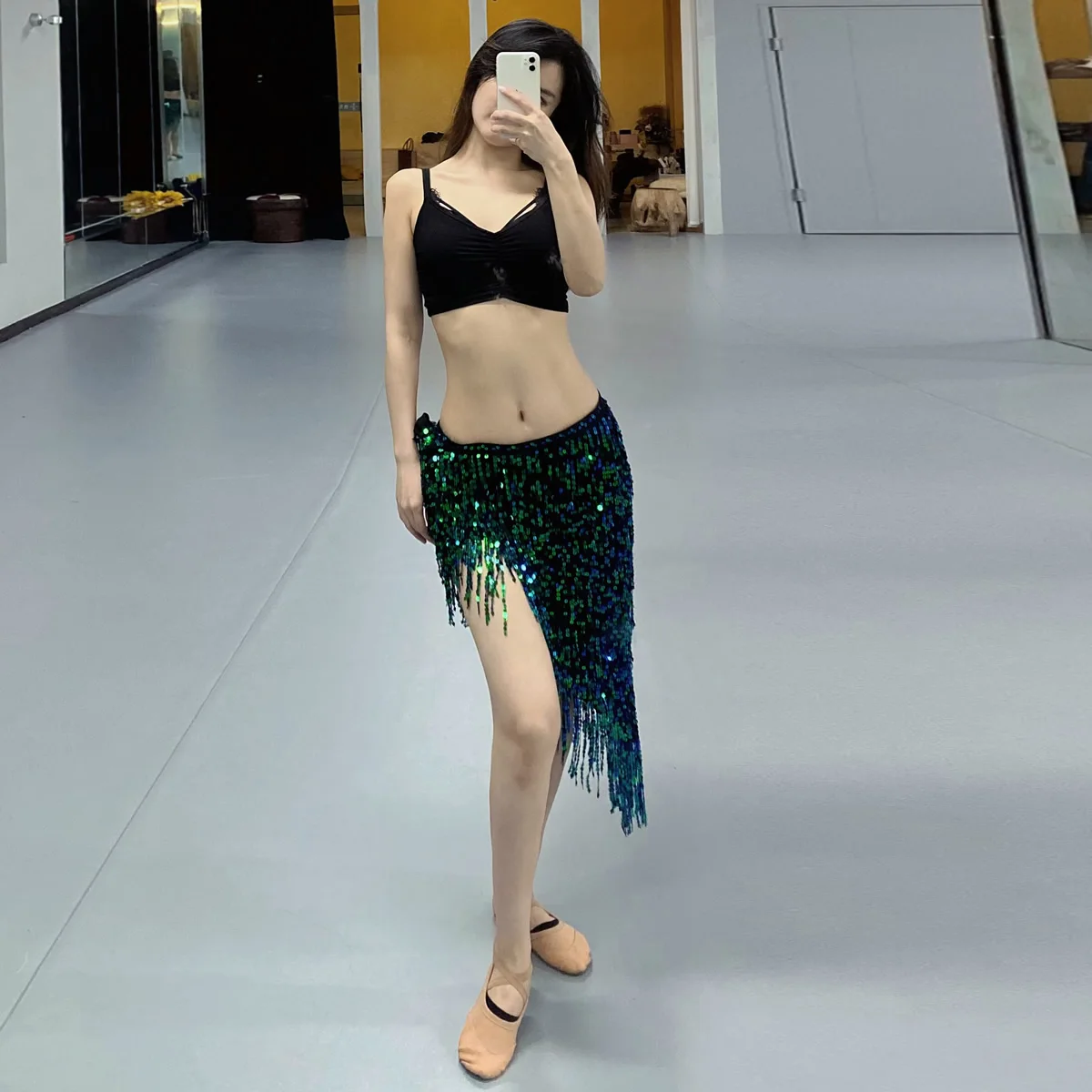 Womens Sequin Tassel Skirts Rave Fringe Hip Scarf For