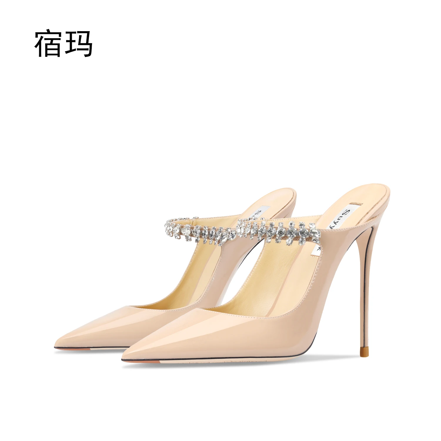 Genuine Leather Casual Slippers 2023 Women High Heels Shoes Brand Fashion Crystal Pumps Pointed Toe Sexy Party Ladies Shoes 6cm