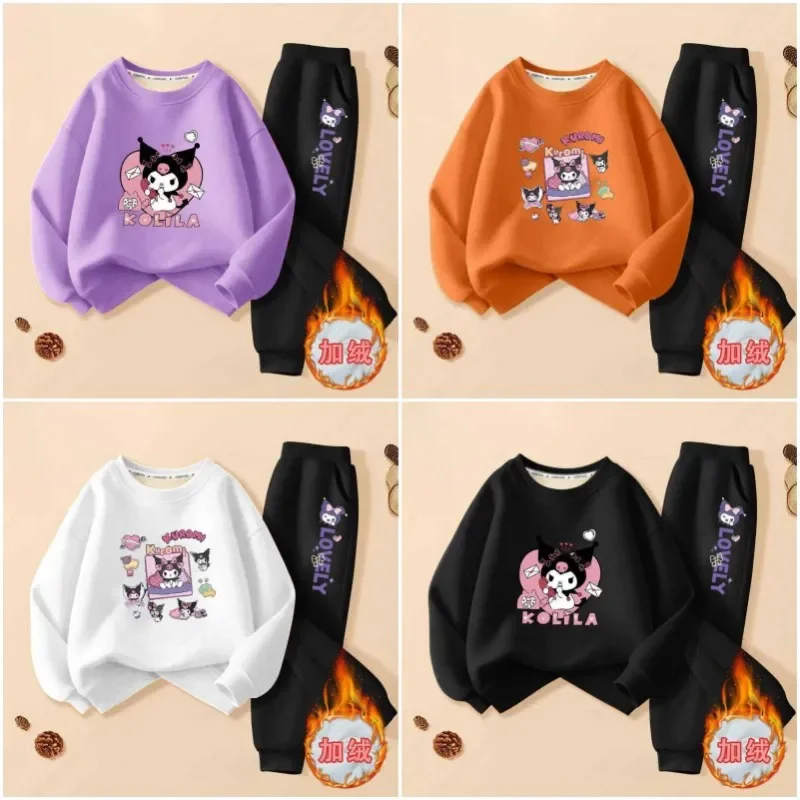 

Детская толстовка с аниме-рисунком Sanrios, штаны Kuromi Kawaii, милый детский свитер для девочек на осень и зиму, пуловер, брюки, спортивная одежда