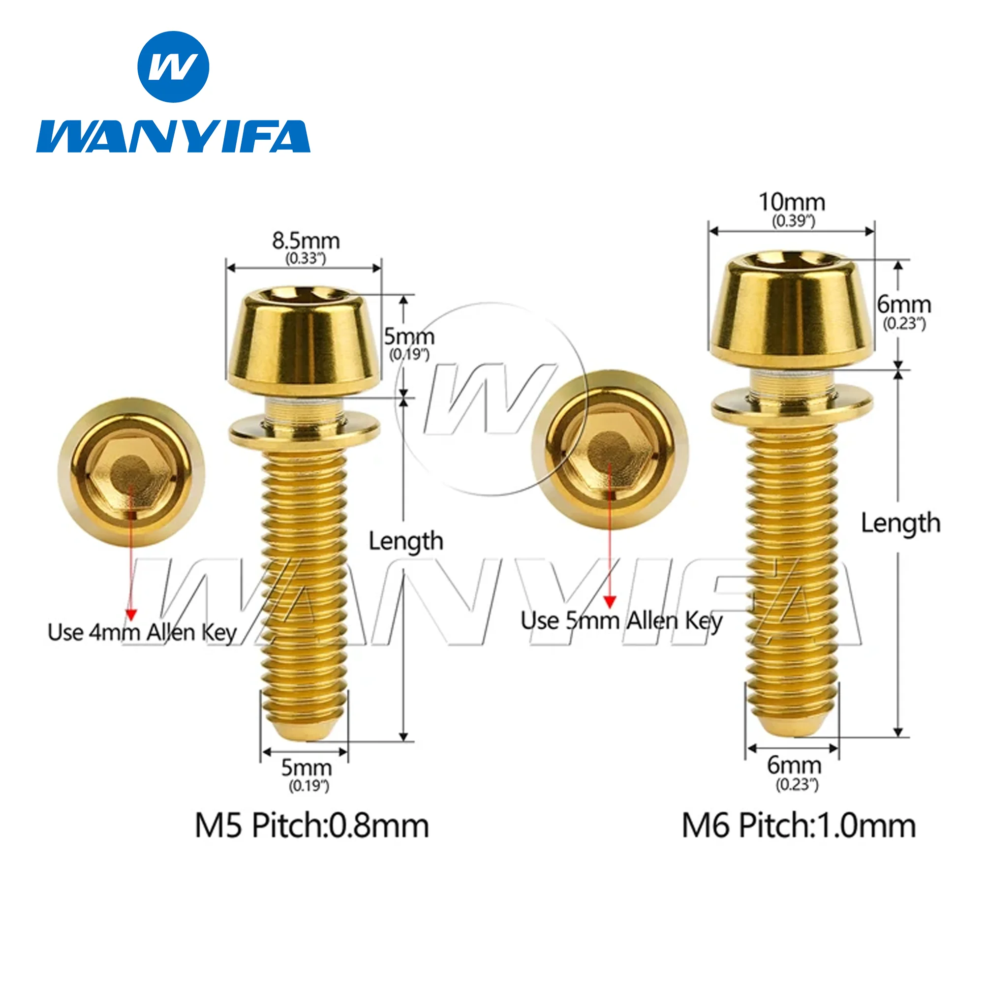 Titanium Bolts M5M6x16/18/20/25mm Conical Head Ti Screws with Washer for Bicycle Stems titanium bolts