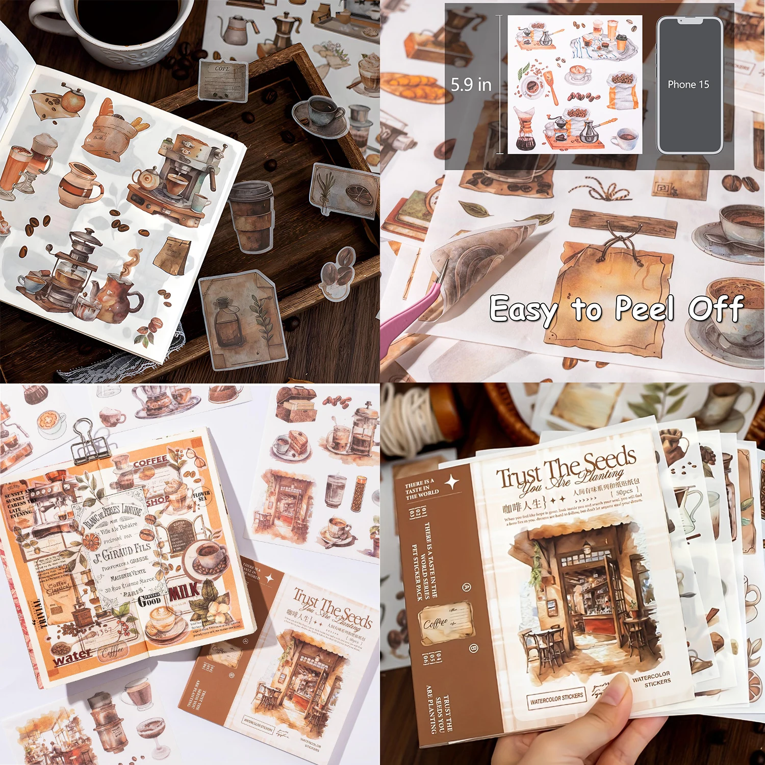 Scrapbook Supplies Sticker Book, 50 Sheets Journaling Stickers 4