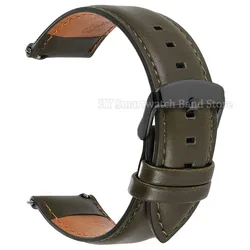 Vintage Brown Cowhide Leather Watch Band with Pin Buckle and Quick Release - Multiple Sizes Available - 22mm (Green - Black)