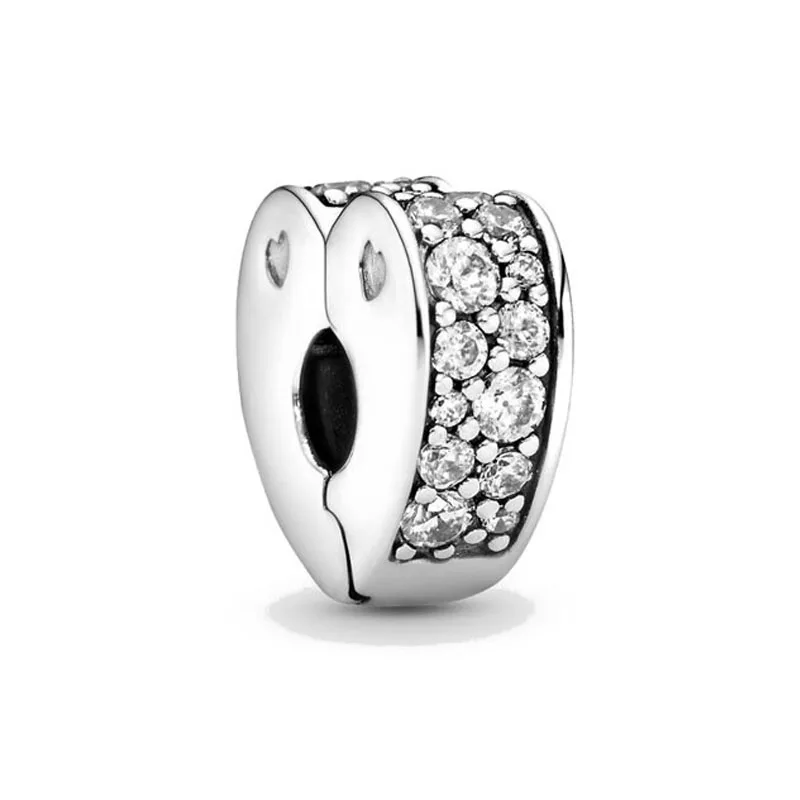 NEW Authentic 925 Sterling Silver Plated White Pink Heart Daisy Clip Beads Fit Original Bracelet Jewelry Accessories For Women 6