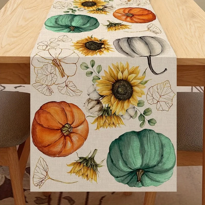 

Pumpkin Sunflower Pattern Table Runner Holiday Party Dinner Table Decoration Table Runner Home Decor Thanksgiving Decoration