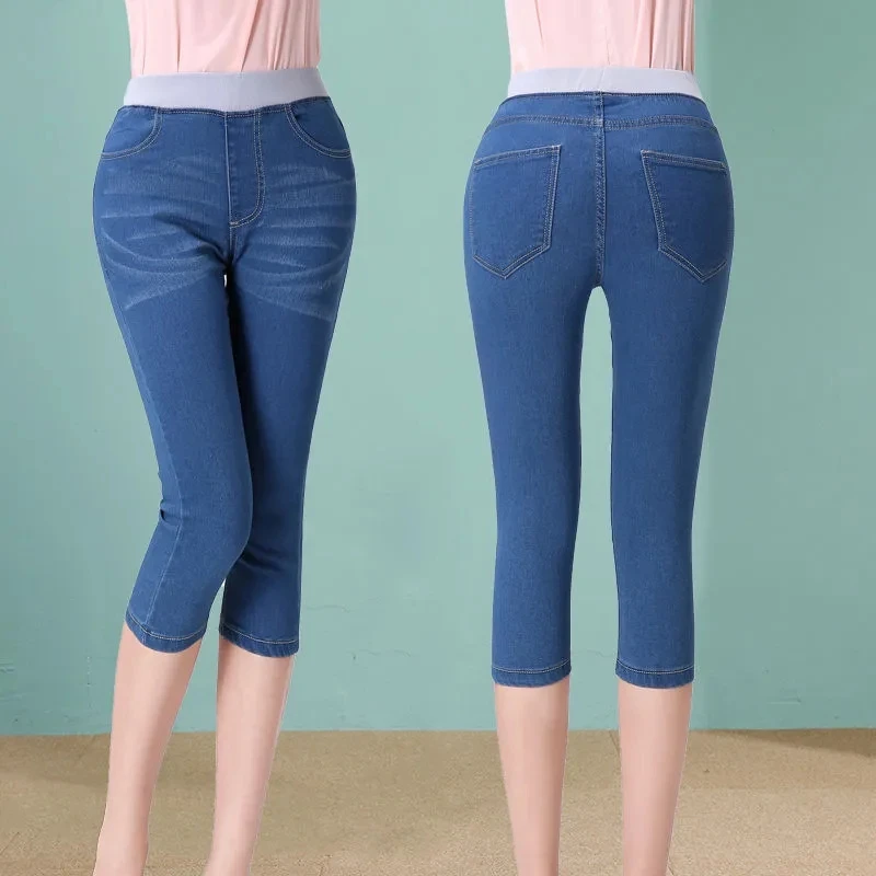 Korean Fashion Capri Blue Denim Pants Women Summer 2023 Vintage High Waist Jeggings Jeans Short Pencil Pants Breeches Leggings