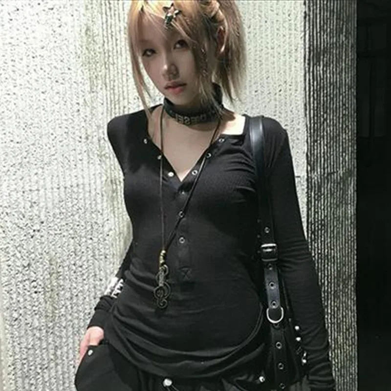 Tonngirls Y2k Japanese T Shirt Women Lace Long Sleeve Print Graphic Tops Streetwear American Retro 90s Crop Tops Autumn Tshirts 6