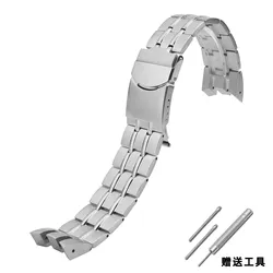 High - Quality 21mm Curved - End Stainless Steel Watchband for Men - Arc Concave Bracelet Wrist Strap (Silver)