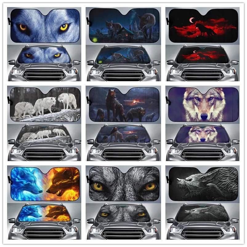 

Wolf Ice And Fire Funny Sunshade Windscreen 70x130cm Aluminium Foil Car Window Windscreen Cover Car-covers