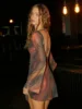 2025 Summer New Urban Style Quality Waist Collection Printed Silk Mesh Short Open Back Dress 5