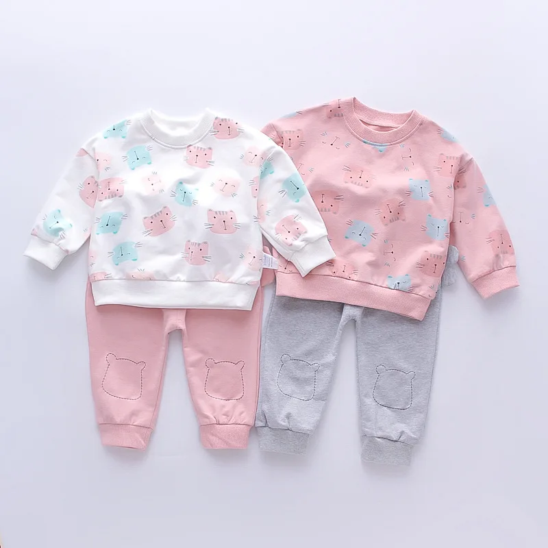 1-4Year Baby Girls Clothing Set Spring Cotton Cartoon Tops Pants 2pcs Suit For Kids Birthday Present Toddler Children Clothes