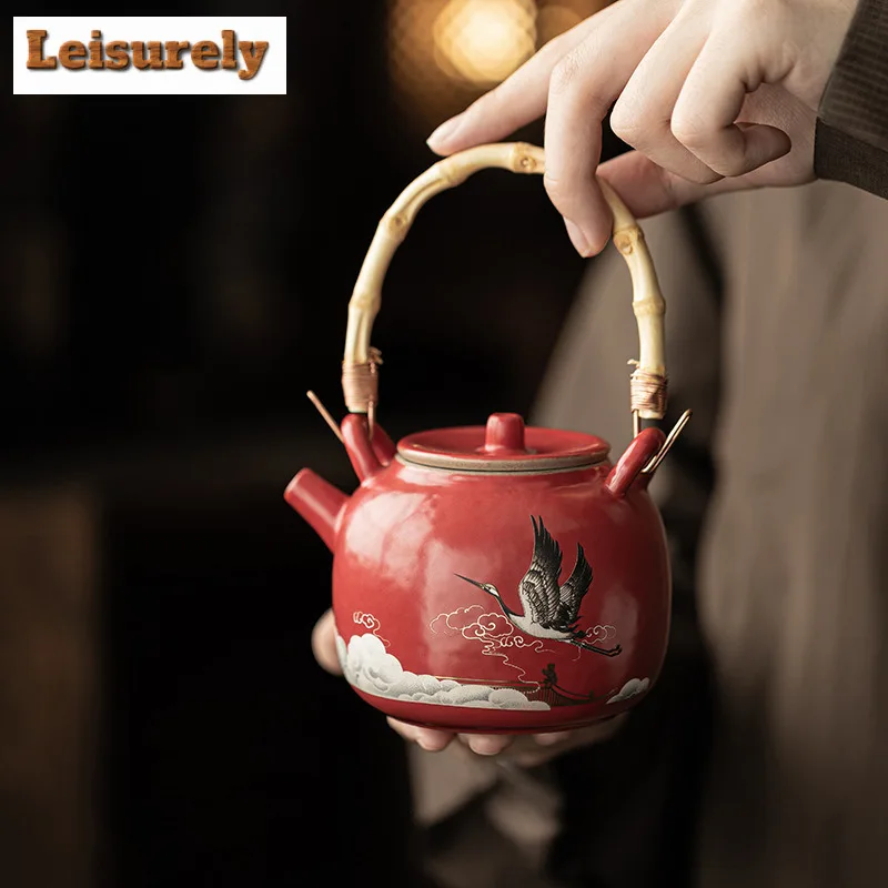 Forbidden City Red Auspicious Crane Tea Set Complete Set Tea Ceremony Set Teapot And Tea Cup Set Chinese Tea Set Craft Gift Box