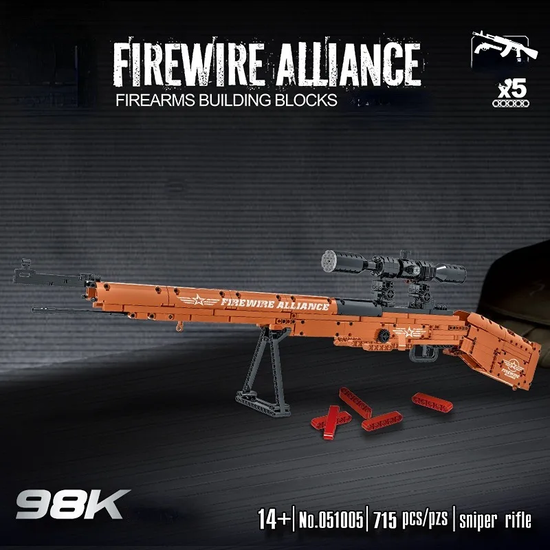 

MOC Military Training Sniper Rifle 98K Building Block Gun Model Launch Male Favorite Collectibles Bricks Toys Children Puzzle