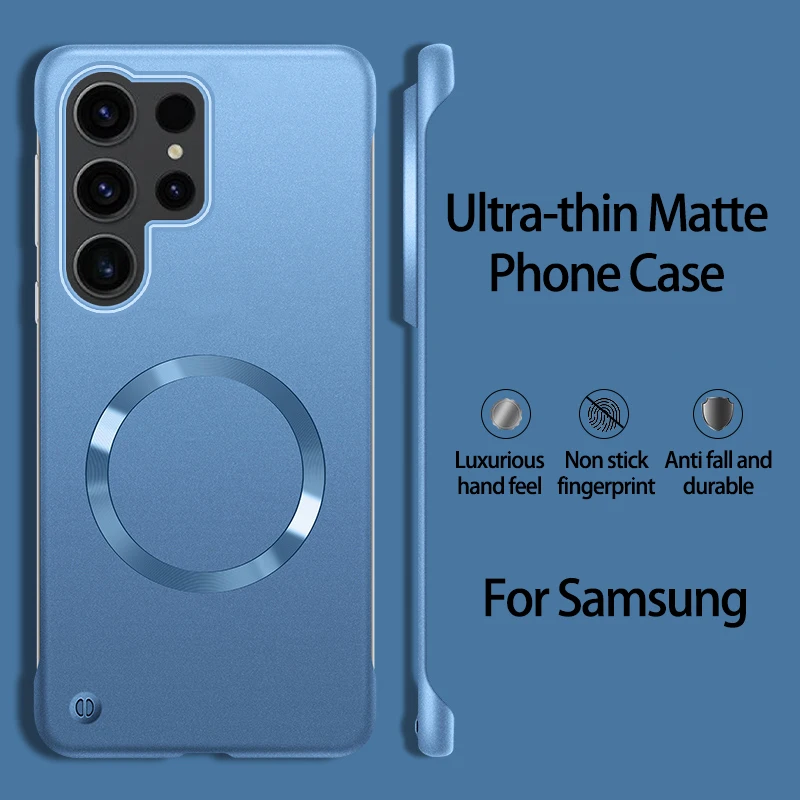 Matte Metallic Frameless PC Hard Phone Case with Magnetic Wireless Charging Capability