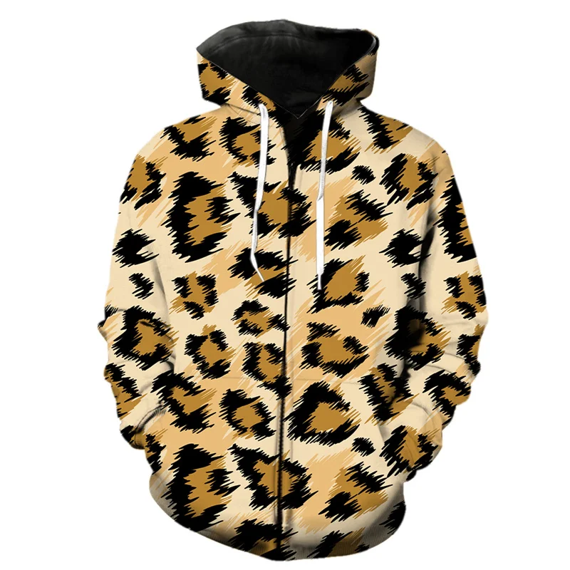thumbnail image 1 of Sudadera con capucha y cremallera con estampado 3D de leopardo para hombre, estilo Harajuku, con estampado de piel de animal, de manga larga, estilo urbano, holgada, para primavera, 1 of 4