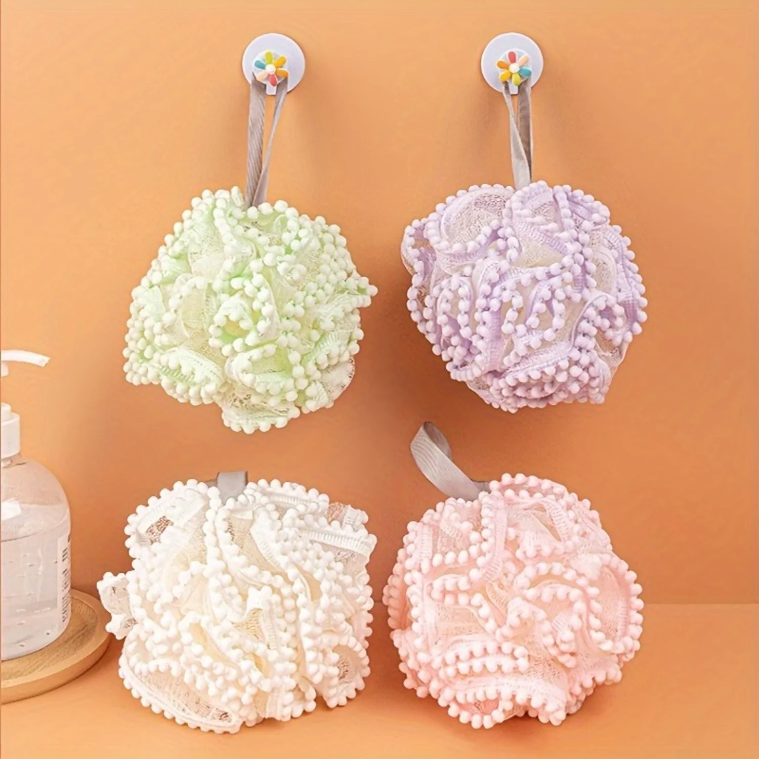 1/2pcs Mesh Shower Loofah, Rich Foam Bath Ball, Bath Wipe Net Flower, Soft Ball, Bathroom Foaming Accessorioes,
