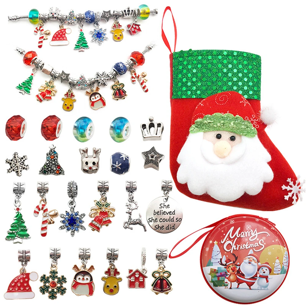 

Christmas Bracelet For Women Girls DIY Charms Pendants Beads Bracelet Making Kit Jewelry Gift Hanging Christmas Socks Decoration