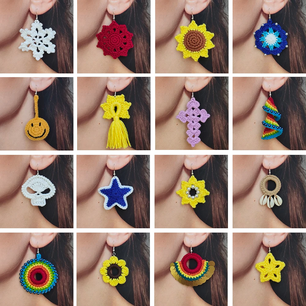 Pendientes de estrella azul de ganchillo para mujer, accesorios de