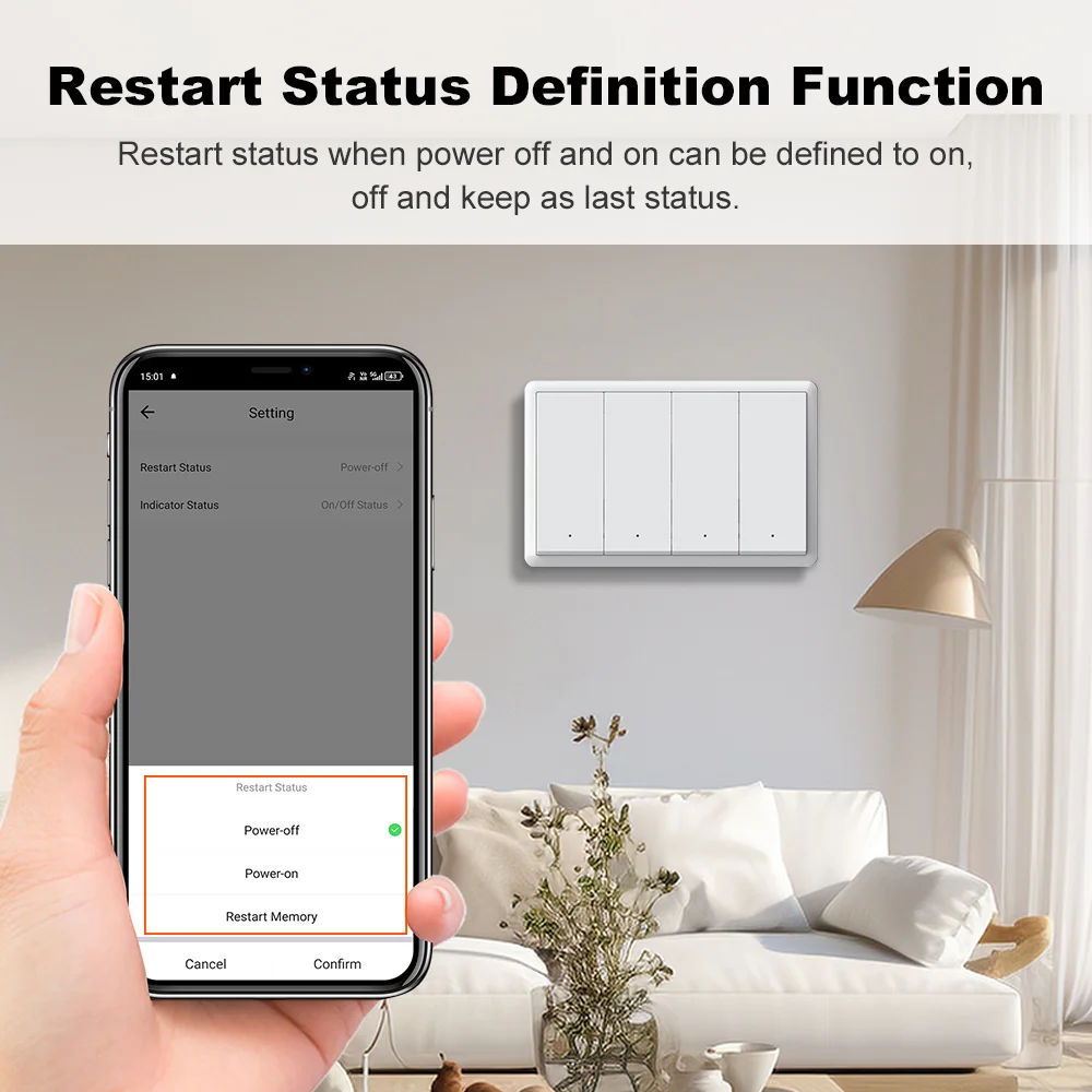 스마트 라이프 Zigbee 전등 스위치 중립선 없음 및 중립선 US 1-4 갱 푸시 버튼 Alexa Google 홈용 물리적 벽 스위치