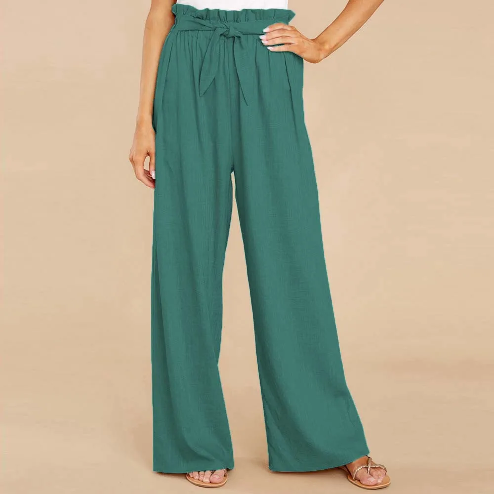 Women's New Europe and The United States Large Size Loose Cotton Hemp Casual Pants Women
