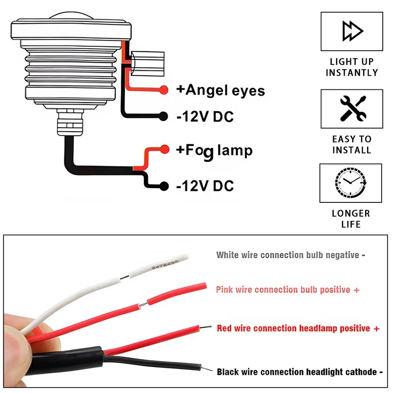 LED Auto Car Driving DRL Fog Lights COB Angel Eye 64/76/89mm Ambient Lamps Waterproof Daytime Running Bulb Headlight DC 12V 30W