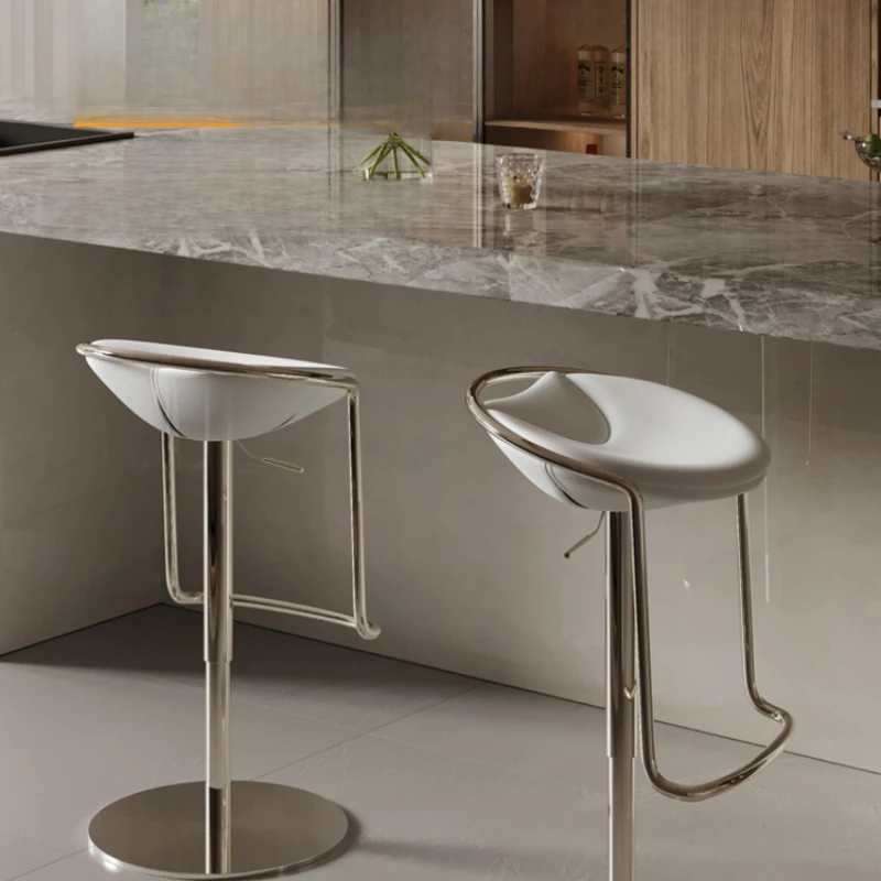 Simple White Lounge Bar Stool Portable High Beauty Metal Bistro Bar Chair Kitchen Swivel Comfortable Banqueta Home Furniture