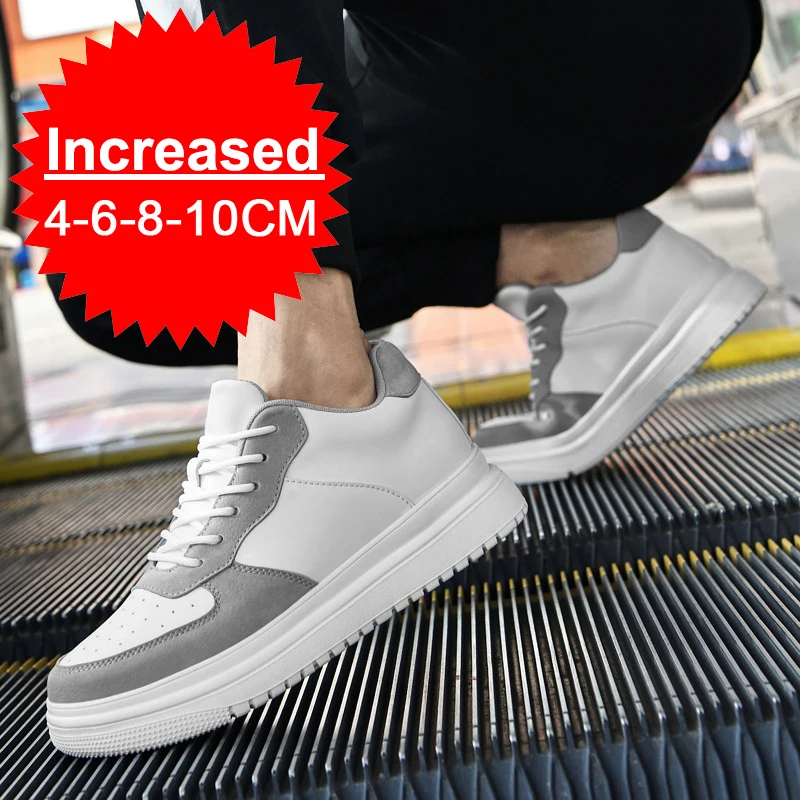 Men Leather Heightening Elevator Shoes Breathable Mesh Height Increase  Thick Sole Shoes Man Height Insole 6/8/10CM Men Sneakers 3