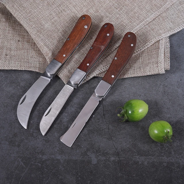 Folding Grafting Knife Grafting Tools Bonsai Pruning Knife Professional Garden Seedling Fruit Tree Cutter with Wooden Handle 3