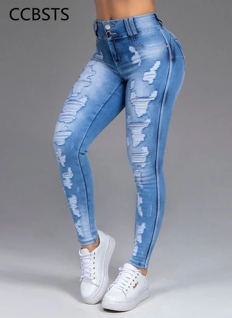 Ripped Jeans Women High Waisted Aesthetic Female Streetwear Vintage Clothing Blue Denim Hollow Out Skinny Trousers Girls - AliExpress