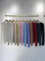 Birdtree 100%Pure Wool Elegant Thin Sweater, Women O Neck Long Sleeve, Basics Bottom Knit Tops, 2025 Winter Autumn New T46839QM - Image 2