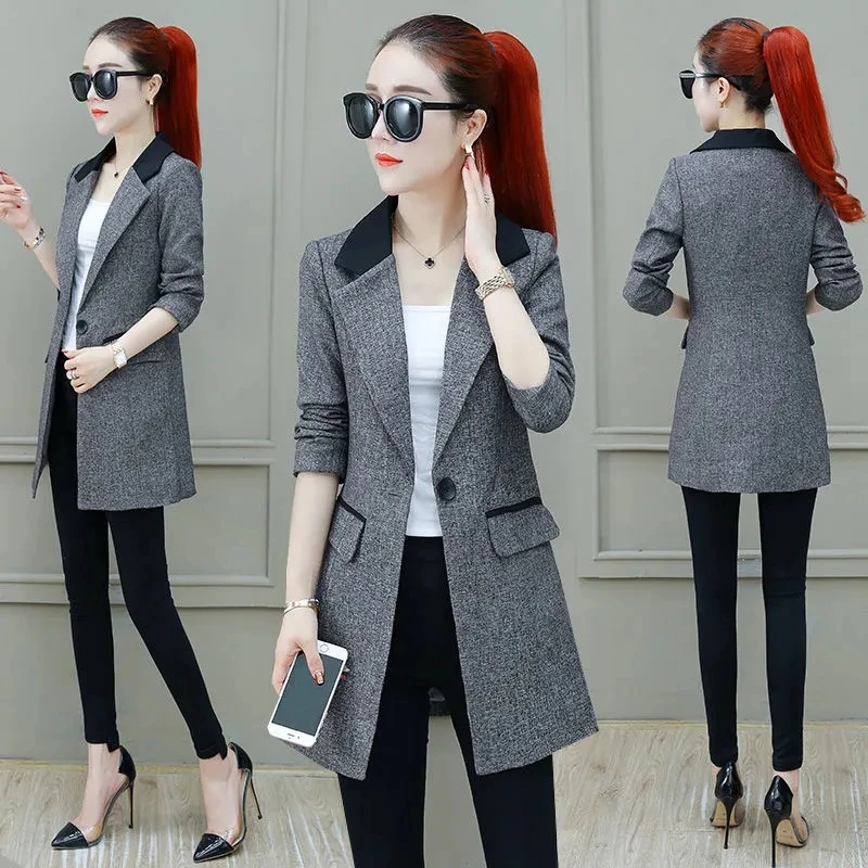 

Blazer Women 2022 Spring Autumn New Temperament All-match Professional Workwear Coat Female Casual Large Size Long Suit Jacket