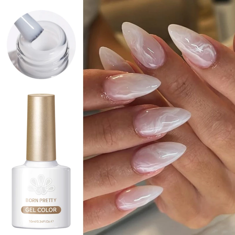 BORN PRETTY 10ml Milky Jelly White Gel Nail Polish Translucent Semi Permanent Soak Off UV LED Gel Varnish Manicure Nail Art 3