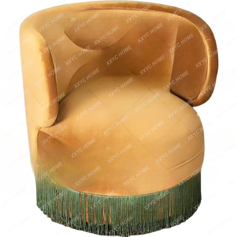 

Nordic Velvet Fabric Designer Creative Tassel Sofa Retro Ginger Single Wingback Chair