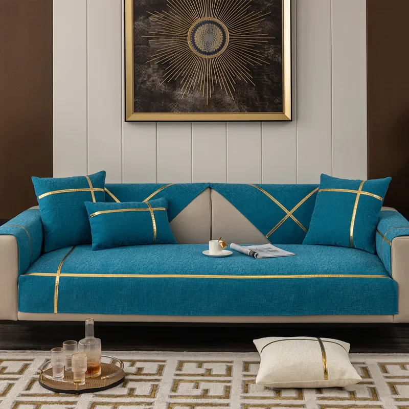 2024 New Gold Edge Sofa Cushion Universal Four Seasons Cover Fabric Seat Cushion Household Modern Simple Non Slip Sofa Towel 2