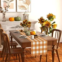Fall Thanksgiving Orange White Buffalo Plaid Linen Table Runners Dresser Scarf Autumn Holiday Kitchen Party Wedding Table Decor 2