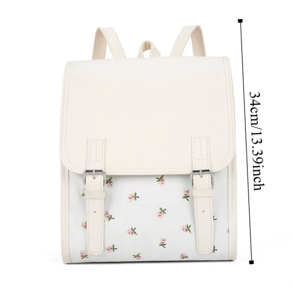 Handbag Fashion Flap Backpack Large-Capacity Aesthetic PU Leather Flip School Bag College Style Square Flower School Bagpack 5