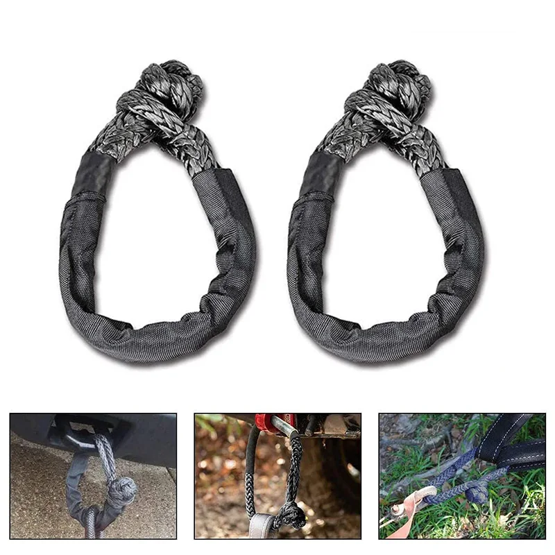 Soft Shackle Recovery Rope with Protective Sleeve 38,000 lbs Breaking Flexible Rope Shackles for SUV ATV Truck Off Road