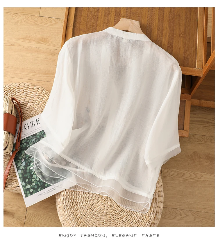 YCMYUNYAN-Vintage Embroidery Blouses for Women, Ladies Clothing, Loose, Short Sleeves, Cotton Linen Tops, Chinese Style, Summer