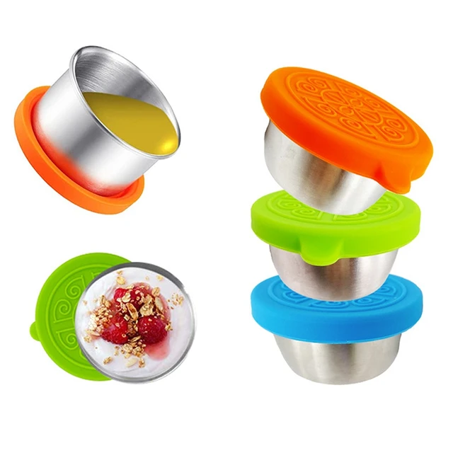 Small Condiment Containers With Lids Leakproof Reusable Stainless Steel  Dipping Sauce Cups With Silicone Lids Salad Dressing Box - AliExpress